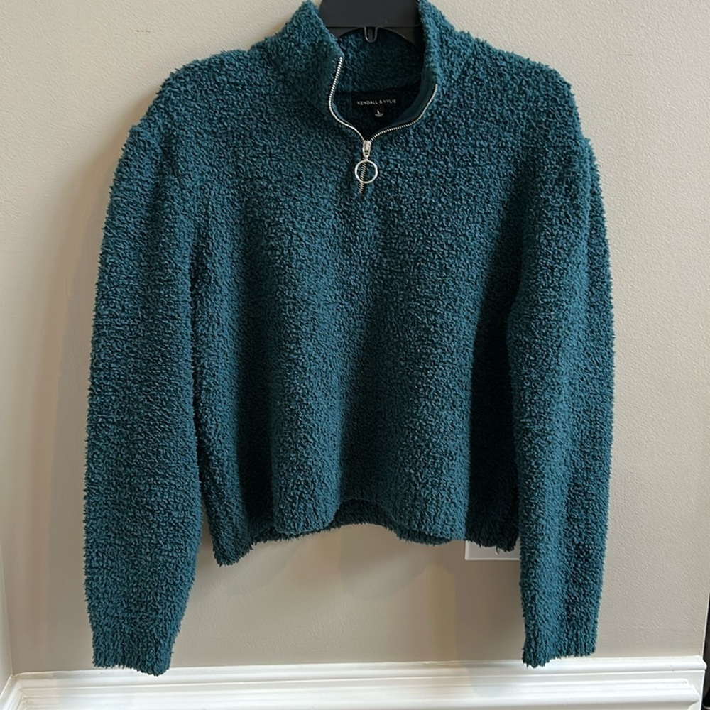 Kendall & Kylie Green Teal Quarter Zip Pullover Sweater Large